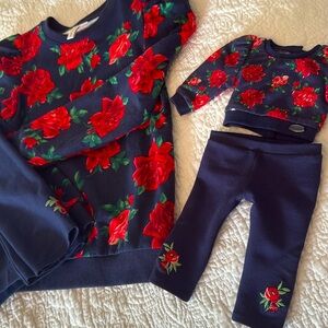 Janie and Jack Red Floral Matching Set w AMERICAN GIRL Outfit